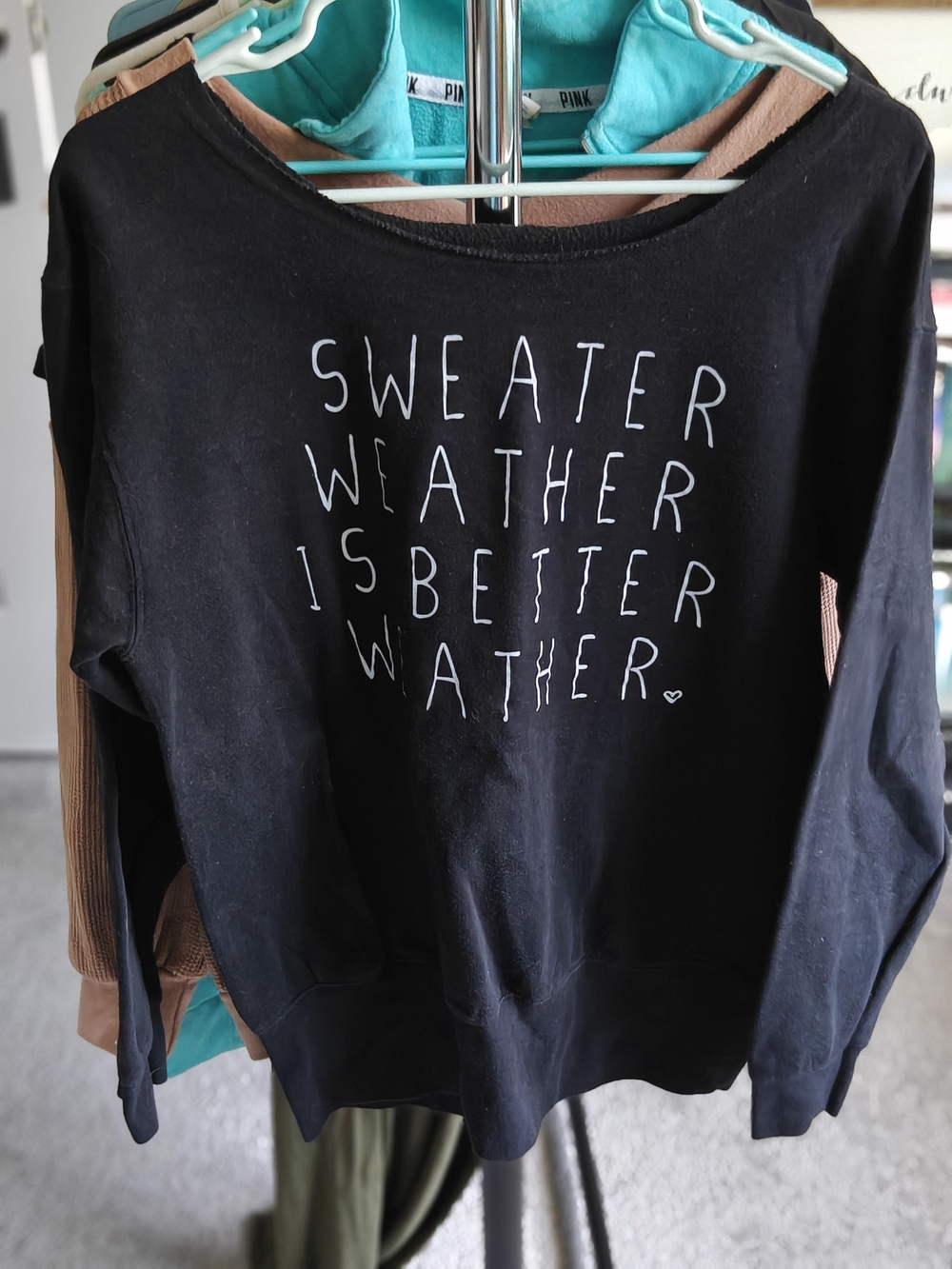 PINK Victoria's Secret Black Crewneck Sweatshirt - 'Sweater Weather' Graphic